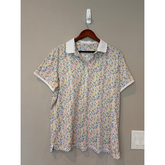 Walter Hagen Tops - Walter Hagen Scalloped Collar Golf Polo Fresco Lemon Floral Top 2XL Clubhouse